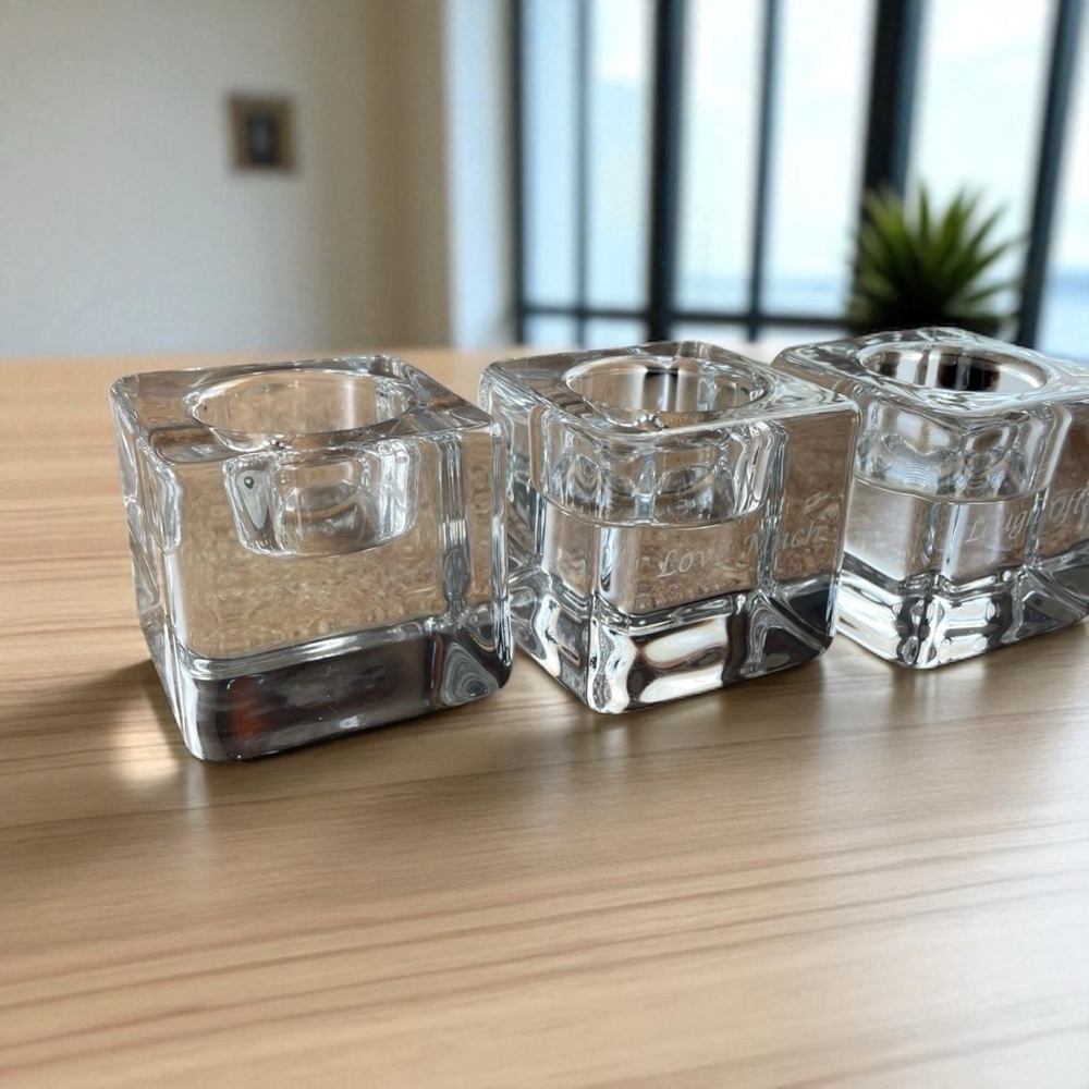 Orrefors“ ice cube “etched candle holders, difficult to find, no chips or cracks